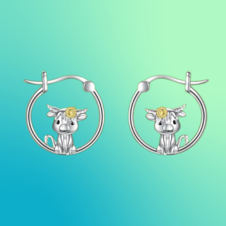 Cow with Yellow flower earring (hoop)