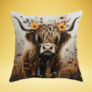 Highland cow cushion cover