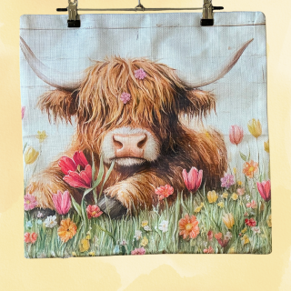 Highland cow cushion cover