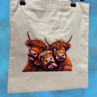Cartoon Highland Calico Totes