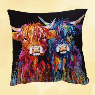 Highland cow cushion cover