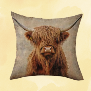 Highland cow cushion cover
